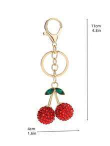 1pc Women's Elegant Alloy Crystal Cherry Keychain, Rhinestone Simulated Cherry Bag Charm Gifts For Mother, Father, Graduation, And Teacher - Multicolor - View 12