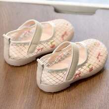 1 Pair Infant/Toddler Girls' Flat Non-Slip Pink Casual Mesh Breathable Shoes With Cherry Blossom & Butterfly Embroidery Decor - Beige - View 5