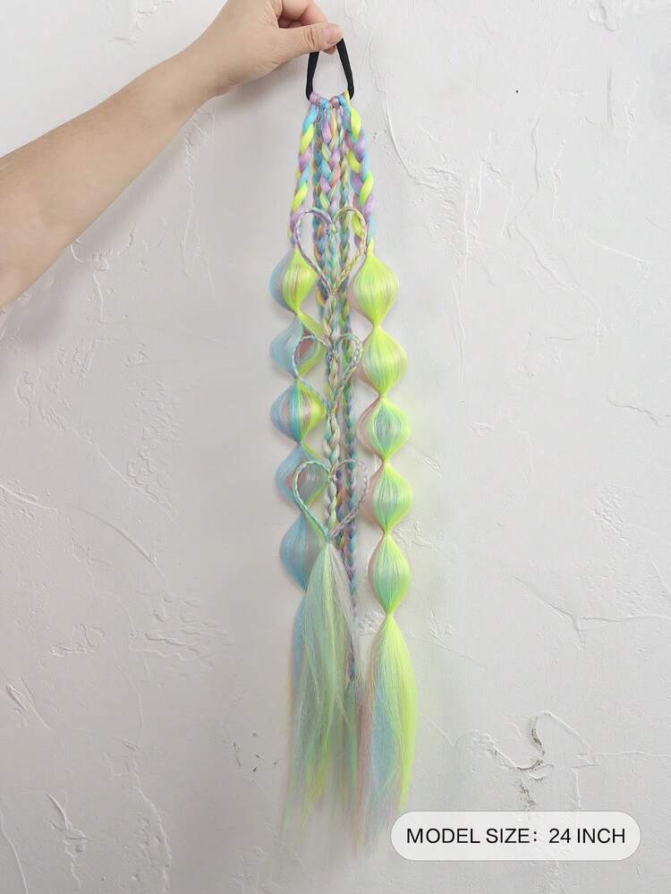 24 Inch 1pc Rainbow Colorful Bubble Braid Elastic Ponytail, Multi-Color Mixed Hairpiece, Suitable For Parties, Cosplay And Festivals - Multicolor - View 2