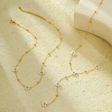 Bộ 1 dây chuyền tua rua hoa ngọc trai bằng thép không gỉ, kiểu dáng độc đáo, cao cấp, thanh lịch, đa năng, phù hợp cho phụ nữ đeo hàng ngày và trong nhiều dịp khác nhau. - Vàng - Xem 2