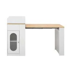 Kitchen Island With Wheels, Extendable Dining Table With Folding Tabletop, Bar Table With Power Strips And Hooks, Serves As A Kitchen Island, Sideboard Or Bar Table For Kitchen And Dining Room (White) - White - View 10