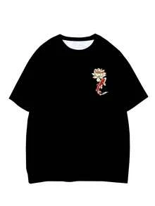 Áo thun nam cỡ lớn cổ tròn, chất liệu vải dệt kim polyester thoải mái và thoáng khí, họa tiết cá chép sen thời trang đường phố, thiết kế năng động, dòng sản phẩm mới mẻ, áo thun cá tính độc đáo. - màu đen - Xem 2