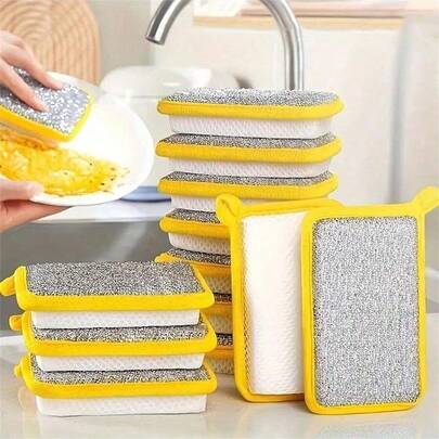 12/6/3/1 miếng bọt biển rửa chén nhà bếp, miếng cọ nồi không làm trầy xước, miếng bọt biển lau chùi hai mặt, miếng lau chùi, bọt biển rửa chén nhà bếp, dụng cụ vệ sinh, đồ dùng vệ sinh