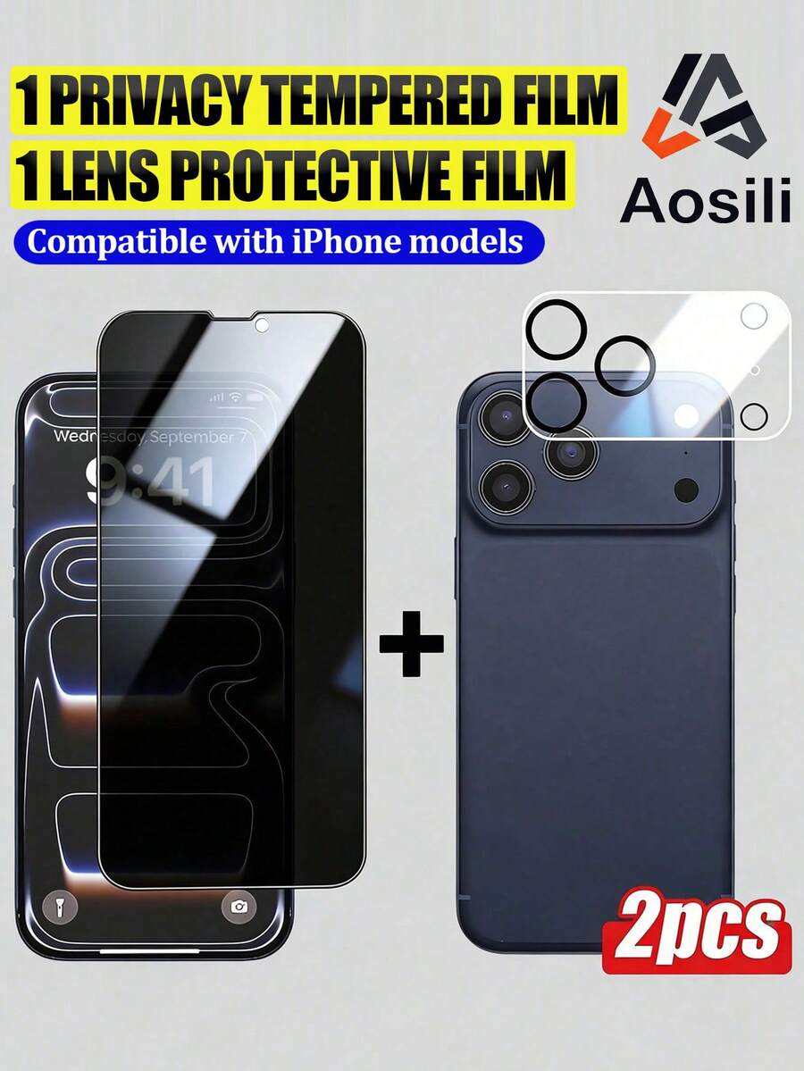 Bộ 2 miếng, gồm 1 miếng dán màn hình cường lực chống nhìn trộm và chống nhìn xuyên thấu, 1 miếng dán bảo vệ ống kính camera cường lực độ nét cao, tương thích với các thiết bị Apple, chống trầy xước, chống va đập, lớp phủ chống dầu, cảm ứng mượt mà, tương thích với các dòng máy Apple X/XR/11/12/13/14/15/16/16Plus/16Pro/16ProMax/16e/17/17 Air/17 Pro/17 Pro Max/17e. - màu đen - Xem 1