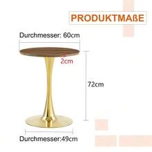 Round Side Table 60cm / Small Dining Table In MDF: Top Made With High Quality Thermoforming Technology, White Grain Appearance, Gold Support Leg – Perfect For European Living Spaces. - Khaki - View 3