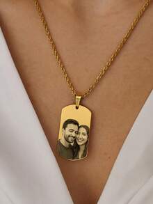 1 Stück Militär-Hundemarke Anhänger, lasergeätzter DIY personalisierter Charm, anpassbarer Text, Zitate, Gedenkzahlen, Namen, 18k vergoldete Premium-Edelstahlkette, inklusive Produkt-Geschenkbox, geeignet als Geschenk für Freund und Freundin, Familie und geliebte Menschen, Valentinstagsgeschenk, Feiertagsgeschenk - Bildstil-Gold - Übersicht 6