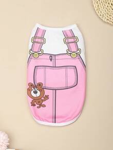 1 pieza Camiseta de tirantes de poliéster ligera con patrón de dibujos animados para mascotas, adecuada para caniche y oso de peluche en verano - Multicolor - Ver 1