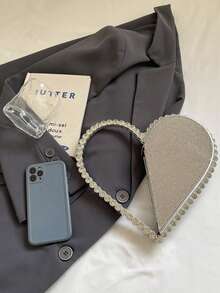 Túi xách hình trái tim đính kim cương lấp lánh, ví cầm tay dạ hội sang trọng đính đá quý, túi dự tiệc pha lê sáng bóng, phong cách quý phái thanh lịch tinh tế. - Bạc - Xem 9