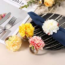 6个花卉图案餐巾环，乡村风天然亚麻餐巾环，手工农舍亚麻餐巾环，适用于婚礼、派对、生日、餐桌、圣诞节、感恩节、居家和户外用餐、新娘送礼会、农舍情人节 - 彩色 - 查看 5