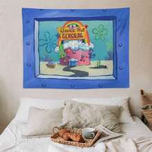 1PC Animation Cute Cartoon Wall Decor Tapestry, Sponge Theme Wall Hanging Bohemian Wall Tapestries Home Decor, Bedroom Decor, Room Wall Hanging, Tapestry, Wall Tapestry - 1PC - Xem 8