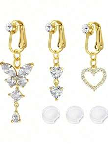 3-5 Pcs Gold Fake Belly Button Rings, Women's Fake Belly Button Rings, Clip-On Belly Button Rings, Fake Belly Button Rings, No Piercing Required - Multicolor - View 9
