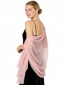 1件雪纺披肩围巾，适合搭配新娘婚纱、派对礼服、晚礼服和特殊场合服装 - 淺粉色 - 查看 4