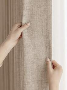 1件复古米色加厚薄纱窗帘，奢华薄纱窗帘，舒适半遮光窗帘 - 日式风格，杆袋式半遮光窗帘，适用于客厅和卧室，降噪防紫外线，家居装饰遮光窗帘（190克面料重量） - 彩色 - 查看 3