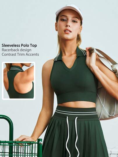 Leorrey 1pc Women's Fashion Short Ribbed Elastic Hem V-Neck Sleeveless Racerback Sports Tank Top