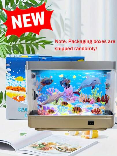 LED Dynamic Aquarium, Mini Fish Tank With Tropical Decor Lights, Moving Fish, Sensory Lamp, Wall Mount Display, Ocean Scene Decoration Lights, Suitable For Bedroom, Living Room, Office, Aquarium Decor, Office Relaxation, Marine Theme Lighting, Switch Control