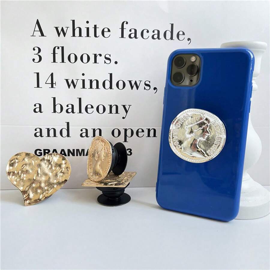 可爱电镀不规则心形手机支架，可伸缩手机支架，粘性手机支架 - 彩色 - 查看 1