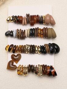 Ensemble de boucles d'oreilles pour femmes, 1-20 paires aléatoires, cœur, goutte d'eau, lettre, style minimaliste exquis, old money, vintage, street, Y2K, géométrique, exagéré, mode boutique, pour fête, mariage, remise des diplômes, anniversaire, rassemblement, Ramadan, Fête des Mères, Saint-Valentin, Noël, Nouvel An, port quotidien - Multicolore - Voir 3