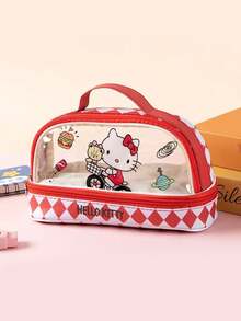 SANRIO 双层透明铅笔盒 - 大容量可爱卡通手柄文具包，学生适用 - 透明款 - 查看 3