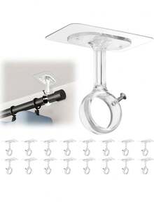 Bộ 2 giá đỡ thanh rèm gắn trên nóc không cần khoan, giá đỡ thanh rèm tự dính chịu lực cao, móc rèm điều chỉnh được phù hợp với thanh rèm đường kính 1,2 inch, dùng cho tủ quần áo, phòng ngủ, phòng tắm, nhà bếp, cửa sổ căn hộ - Nhiều màu - Xem 1