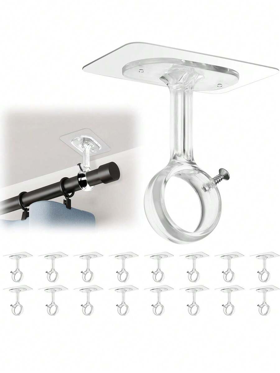 Bộ 2 giá đỡ thanh rèm gắn trên nóc không cần khoan, giá đỡ thanh rèm tự dính chịu lực cao, móc rèm điều chỉnh được phù hợp với thanh rèm đường kính 1,2 inch, dùng cho tủ quần áo, phòng ngủ, phòng tắm, nhà bếp, cửa sổ căn hộ - Nhiều màu - Xem 1