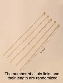 5pcs Minimalist Stackable Anklet With Small Beads, Elegant Foot Jewelry Set For Women, Suitable For Beach And Party (Random Chain Quantity And Length) - Yellow Gold - View 6