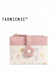 New Korean Cute Floral PU Leather Short Wallet Student Coin Purse Card Holder Zipper Pouch For Women Wallet Mini Wallet Purse Wallet Small Wallet Cute Wallet Wallet Fall Autumn - Pink - View 12