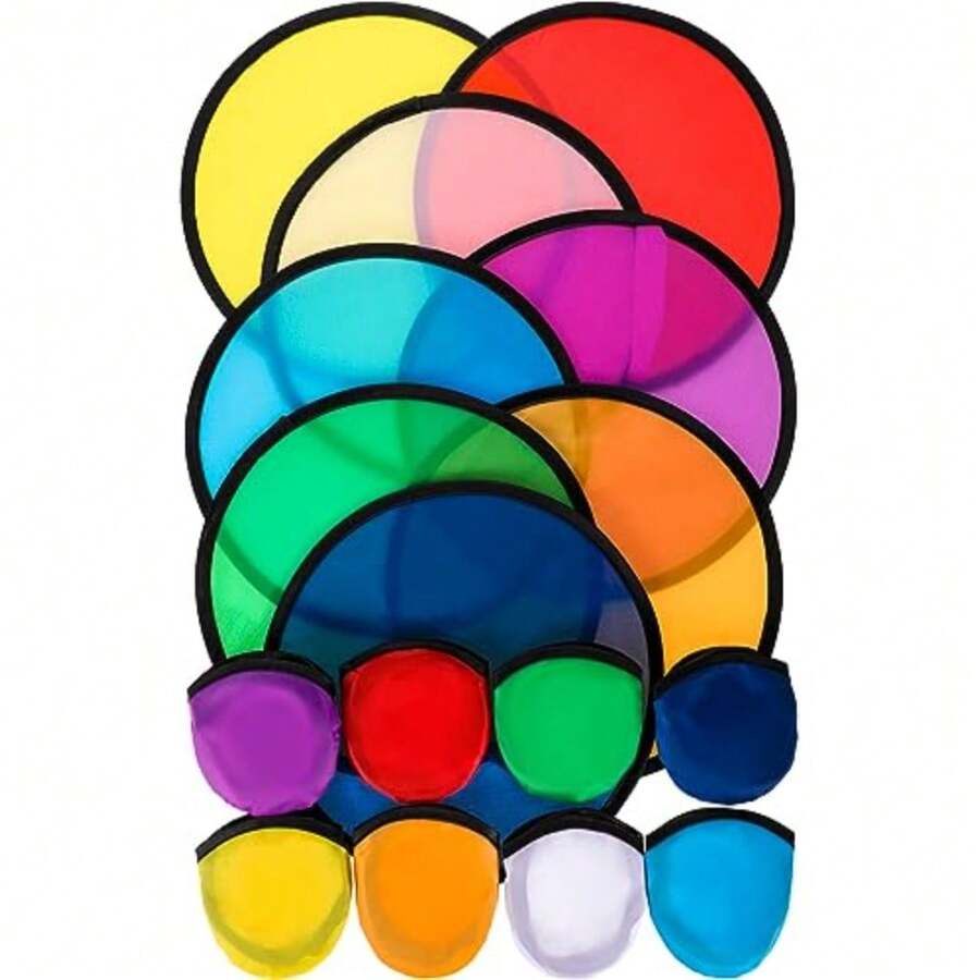 Foldable Flying Disc Fans Bulk with Bags 9.8 Inch DIY Sublimation Handheld Cooling Fan Beach Flying Disc for Summer Outdoor Games Activities Birthday Wedding Party Favors - Color mixto - Ver 1