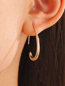 1pair Simple U-Shaped Hoop Earrings For Women Elliptical Large Earrings, Women's Minimalist Earrings, Personalized 1U1A - 銀色 1 對 - 查看 9