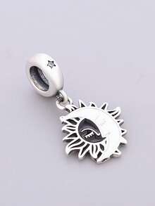 HuooNew 1pc 925 Sterling Silver Sun & Moon Pendant, Celestial Sun & Moon Face Dangle Bead, Unisex DIY Jewelry Gift - Silver - View 3