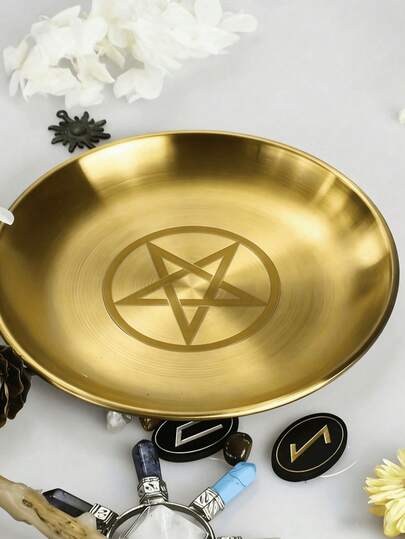 1/2 khay thờ bằng bạc 5.51 inch, trang trí hình ngôi sao năm cánh, đĩa kim loại thép không gỉ, giá đỡ nến, vật trang trí nghi lễ thiền định, trang trí nhà cửa, phòng khách, văn phòng, Giáng sinh, Ngày Quốc khánh, Lễ tốt nghiệp, Trang trí tựu trường, Chủ đề tôn giáo hình học cổ điển
