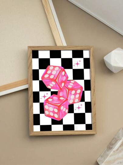 1 Stück Rosa Würfel Muster: Retro karierte Wandkunst, Geschenkidee, Wohnzimmer und Schlafzimmer Dekorations Gemälde, Rosa Würfel Kunstzeichnung, Nicht gerahmt