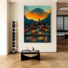 Con marco 1 Pieza, 2D, La Casa Colorida, Pintura Al Óleo, Póster, Decoración De Pared, Sala De Estar, Comedor, Garaje, Oficina, Bar, Patio, Pintura Decorativa, Marco De Madera Sólida, 11,81 X 17,72 Pulgadas - Enmarcado - Ver 5