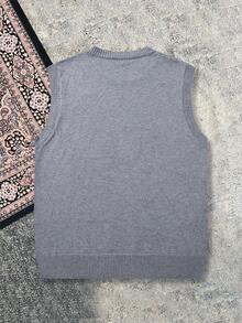 Suéter holgado de cuello redondo de punto para hombre, estilo casual con estampado de la letra California, cómodo y sin mangas, color gris, para primavera/verano - Gris - Ver 4