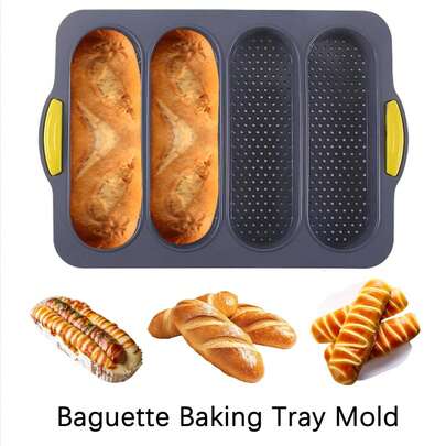 Baguette Baking Mold, Silicone Bread Baking Tray, 4-Wave Bread Baking Pan, Non-Stick Mold, Perforated Mold, Hot Dog & Bun Baking Tool, Hamburger & Toast Baking Tray, Suitable For Homemade Bread, Sandwich, Baking Tools, Kitchen Accessories, Suitable For Kitchen Cooking