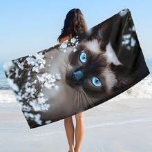 1pc Cat Print Beach Towel, Soft Comfortable Lightweight Beach Towel, Suitable For Travel, Swimming, Diving, Surfing, Yoga, Camping, Beach Accessories - SSTJ11863 - View 5