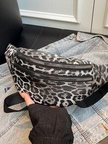 1pc Leopard Print Waist Bag, PU Material, Unisex, Adjustable Leopard Print Crossbody Fanny Pack, Multi-Zipper Design, Suitable For Fitness, Travel, Daily Use, Portable Phone, Small Interior, Cycling, Outdoor Sports - Multicolor - View 13