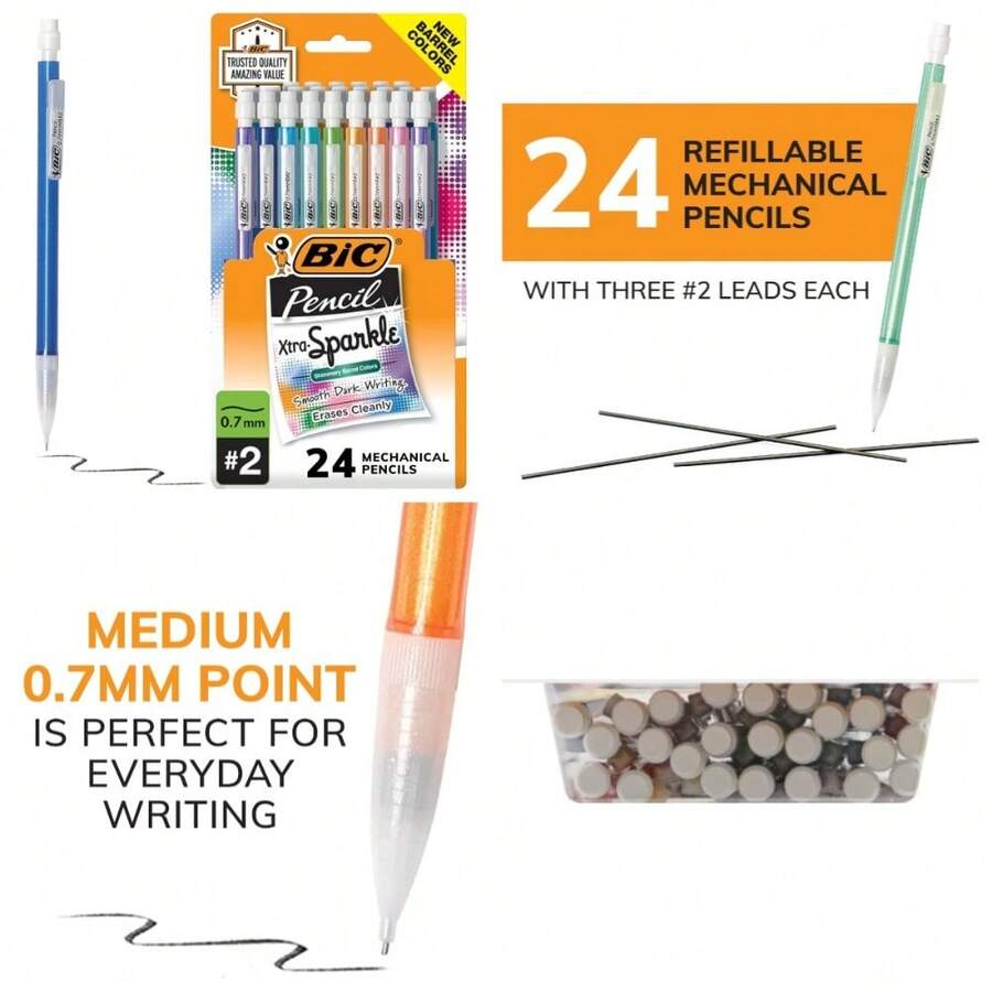 0.7mm Medium Point Mechanical Pencils With Erasers, 24-Pack School Supplies For Students And Office Use - 1 - View 1