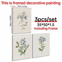 一套三幅复古蓝色植物画廊墙面艺术印刷品，乡村风格墙面装饰，花卉艺术帆布海报，乡村农舍风格装饰，适用于客厅、卧室、厨房、餐厅、咖啡厅、家庭办公室、走廊、家居和房间装饰 - 彩色 - 查看 12