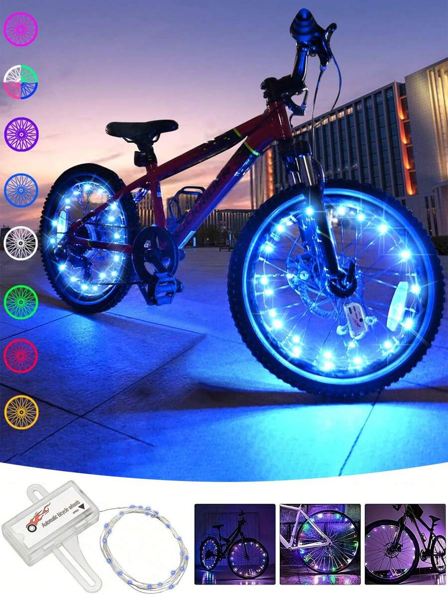 78.7 Inch RGB Bicycle Wheel Lights, Smart Auto On/Off Mountain Bike Spoke Lights, LED Rim Lighting System, Dynamic Wheel Lights, Dual Sensor Colorful Wire Lights Equipment - Enhance Night Safety And Style - Suitable For Commuting, Mountain/Road Cycling, Bicycle Lights - Battery Powered (Batteries Not Included)