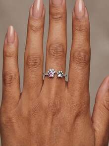 1pc 925 Sterling Silver Cute Sweet Claw Inlaid Pink Diamond Open Ring, Suitable For Daily Wear Or Parties, A Beautiful Jewelry Gift Or Birthday Present - Cute Paw Pink Diamond Ring - View 4