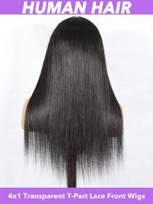 Tóc giả ren chữ T 24 inch, tóc thẳng 4x1 trong suốt, đã tỉa sẵn tóc con, mật độ 150% tóc thật dành cho nữ, phần ren phía trước T4x4, thích hợp cho tiệc tùng, công sở, Giáng sinh, lễ hội âm nhạc, Ngày Valentine, màu đen tự nhiên (8-30 inch) - Natural Black - Xem 4