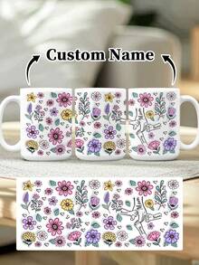 1pc 11oz/15oz Custom Mother's Day Name Mug, Personalized Coffee Cup With Printed Name. The Wrap-Around Pattern On The Mug Can Be Customized With Up To 8 Children Holding Their Mother's Hand. This Mother-Themed Mug With Floral Elements Is An Ideal Gift For Mom And A Unique, Thoughtful Present - 款式9 - 查看 100
