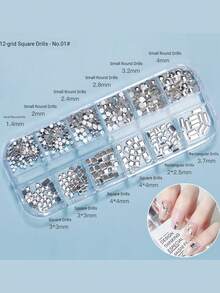 混合格子钻石美甲饰品套装 - 各种形状的扁平水晶，超闪亮雪花和星星锆石美甲工具套装 - 無色 - 查看 11
