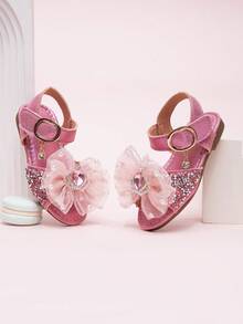2026 New Girls Sandals, Children Princess Shoes With Rhinestone Bow, Little Girl Student Beach Shoes, Summer - Hot Pink - View 3