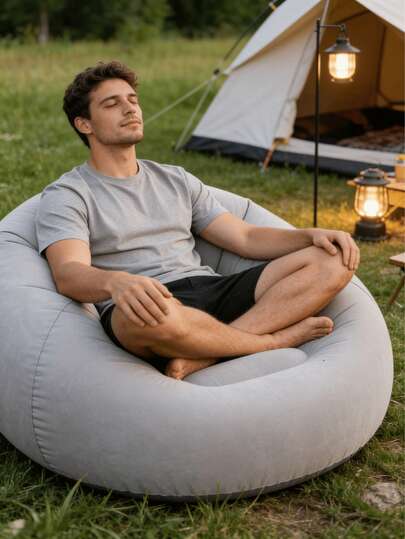 1pc Portable Inflatable Outdoor Leisure Chair. Soft And Comfortable Sphere-Shaped Slouchy Sofa Chair | Breathable PVC, Ergonomic Design, Modern Seat, Lightweight Structure, Compact Seat, Foldable Inflatable Outdoor Leisure Recliner Sofa, Suitable For Living Room, Balcony, Camping, Picnic, Outdoor Seat, Camping Chair, Sphere Design, Compact Furniture, Easy To Carry, Durable Material, Foldable Sofa, Traveler, Camper, Gift, Fluffy Slouchy Sofa, Inflator Pump Needs To Be Purchased Separately