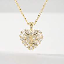1pc Classic European And American Style Copper Inlaid Zirconia 's Protective Light Heart Pendant Necklace, Limited Edition, Suitable For Christmas/Thanksgiving/Halloween/Mother's Day/Valentine's Day Gifts, Catholic First Communion, Daily And Festival Wear, Prayer - Yellow Gold - View 8