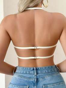 Women's White Sexy Mesh Patchwork Backless Convertible Bra, Romantic French Casual Comfortable Minimalist Underwear, Mature Charming Breathable Fabric Wireless Bra, Women's Versatile Wireless Undershirt French Style Graceful Non-Sagging Bra - White - View 4