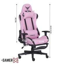 -GAMER-X- Silla Gamer Ergonómica Escritorio de Tela Transpirable con Reposapiés y Soporte Lumbar hasta 150kg Ideal para Gaming Oficina - Sillas Gamer Cómodas Ergonomicas descansapies Rosa - Gris - Ver 4