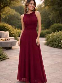 Bridesmaid Dress Two Ways To Wear Closed Or V-Neck - Redwood - View 1