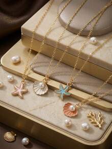 1pc Fashionable Sweet Summer Ocean Beach Shell Pendant Stainless Steel Necklace, Girls Clavicle Chain, Children Summer Beach Holiday Travel Accessory, Versatile Daily Wear - one-size - View 2